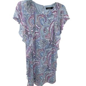 Ralph Lauren Black Label Paisley Ruffled Dress Size 14